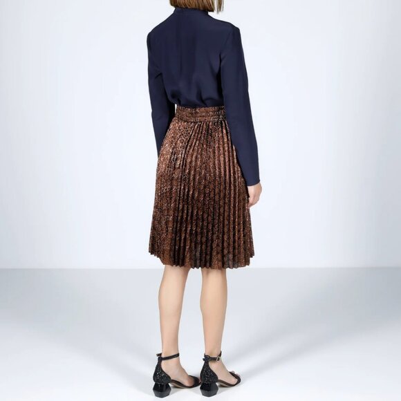 RED Valentino Metallic Dark Copper Jacquard Knee-Length Pleated Skirt wmns 48/18 - Picture 11 of 17